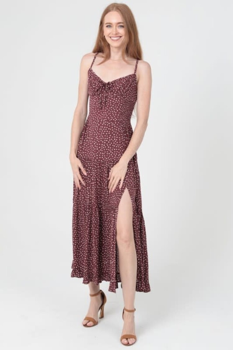 Polka Dot Side Slit Maxi Dress