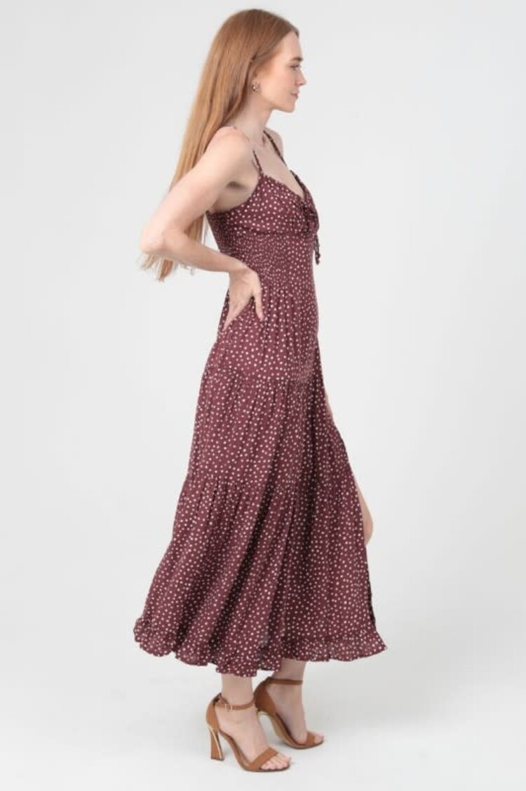 Polka Dot Side Slit Maxi Dress