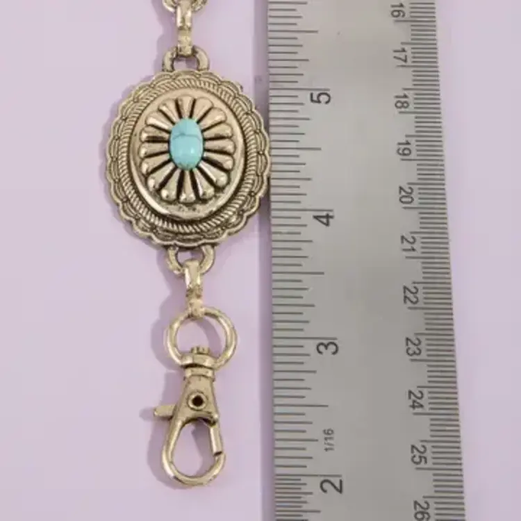 Oval Turquoise Concho Chain Belt Gold OSM