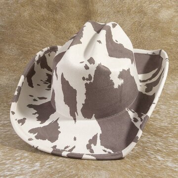 Faux Suede Cow Print Western Cowboy Hat