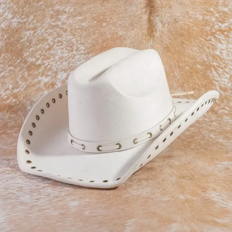 Grommet Brim Faux Suede Western Hat