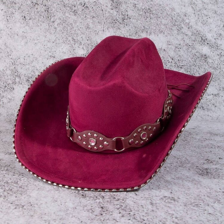 Faux Leather Studded Western Hat