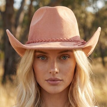 Faux Suede Braided Western Hat Pink
