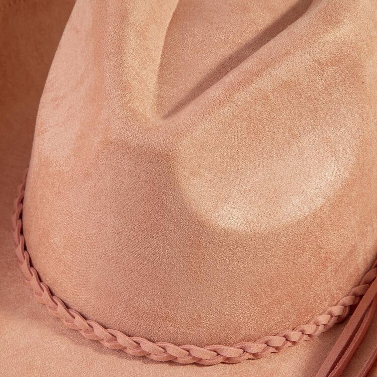 Faux Suede Braided Western Hat Pink