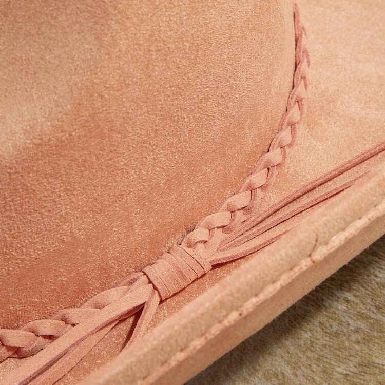 Faux Suede Braided Western Hat Pink