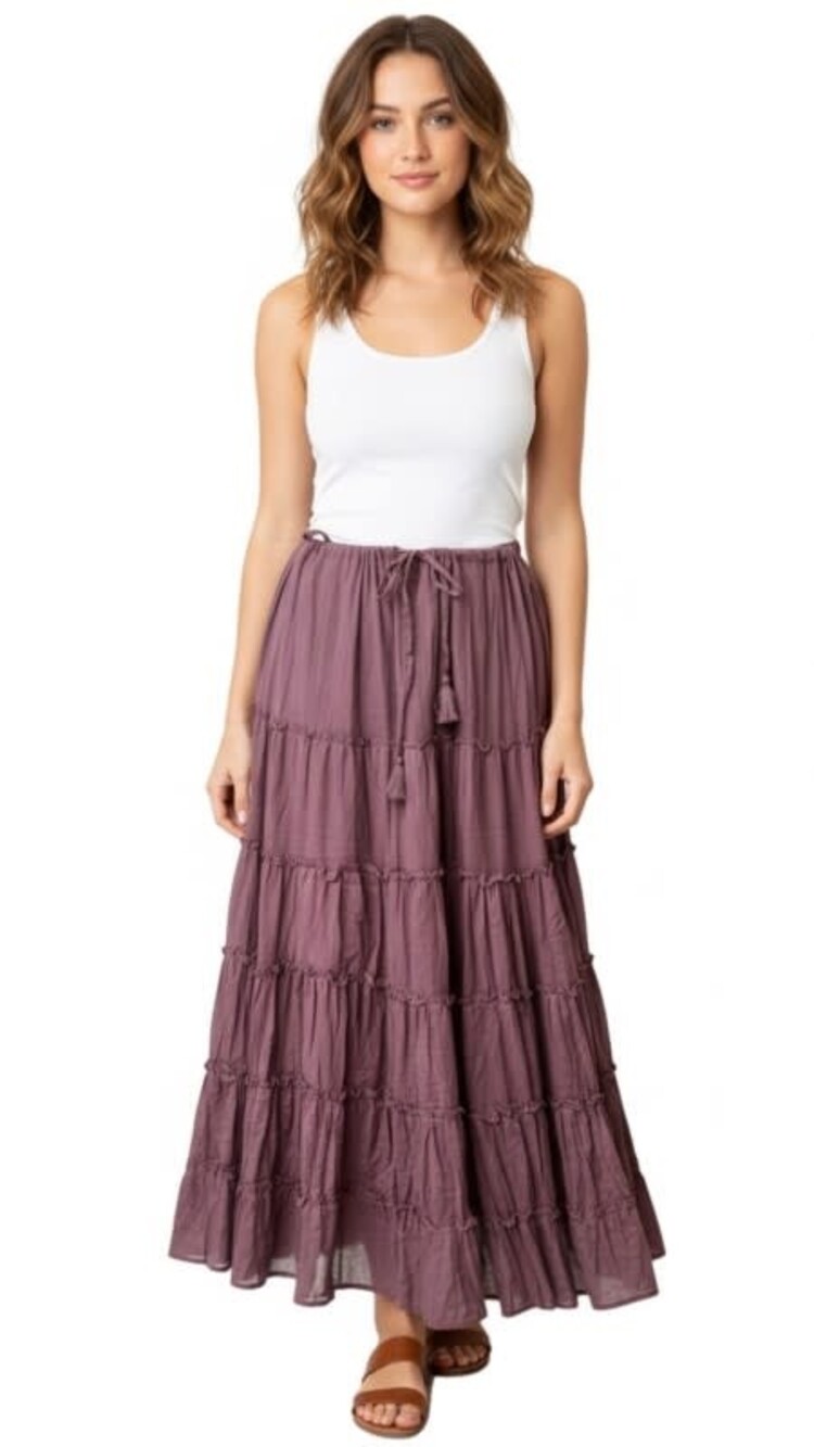 Karma Highway Tiered Cotton Maxi Skirt