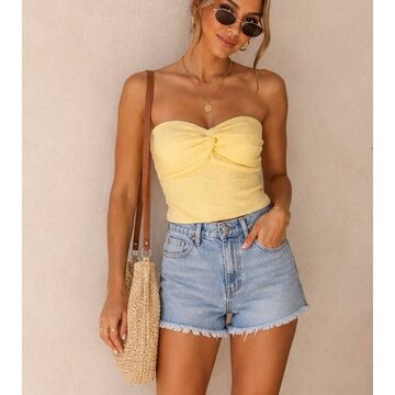 Smocked Twist Front Bandeau Top