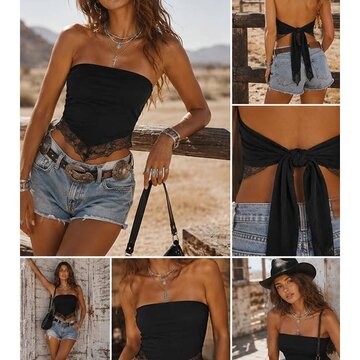 Lace Trim Tie-Back Tube Top