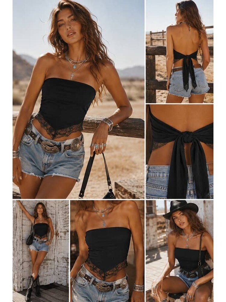Lace Trim Tie-Back Tube Top