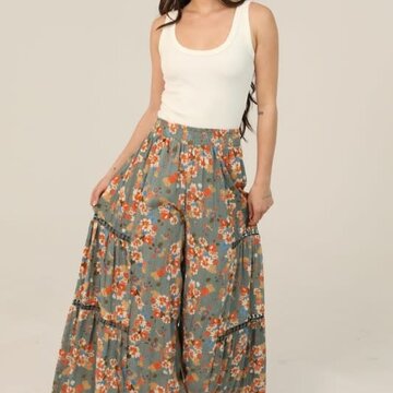 Wide Leg Floral Pants w/Inserts