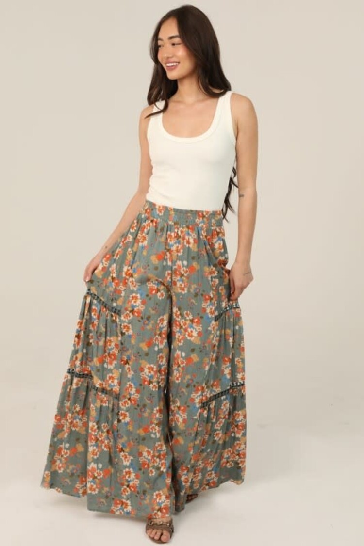 Wide Leg Floral Pants w/Inserts
