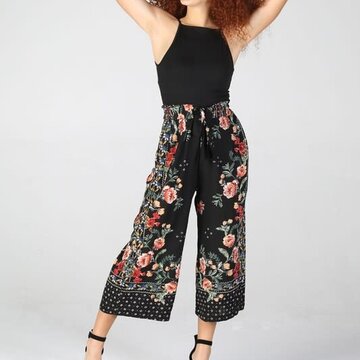 Wide Leg Cropped Floral Pants