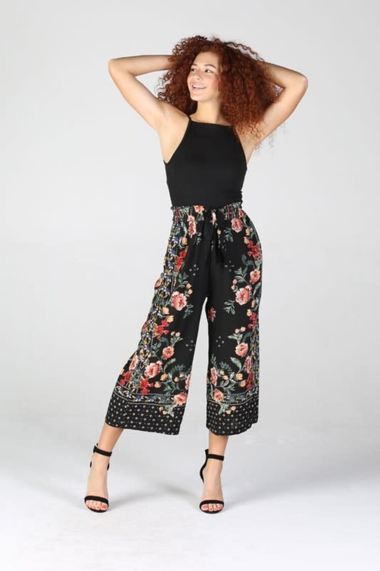 Wide Leg Cropped Floral Pants