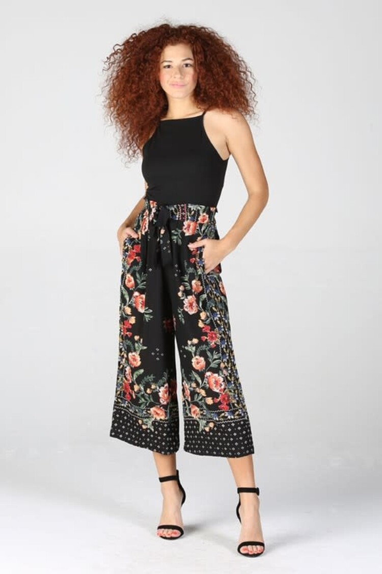 Wide Leg Cropped Floral Pants