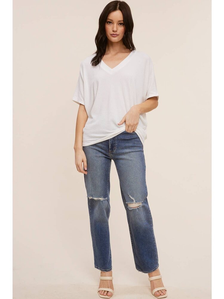 V-Neck Short Sleeve Pocketed Top