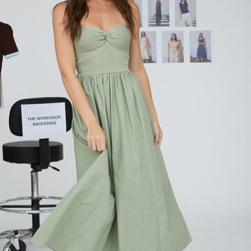 Strapless Twist Front Midi Dress