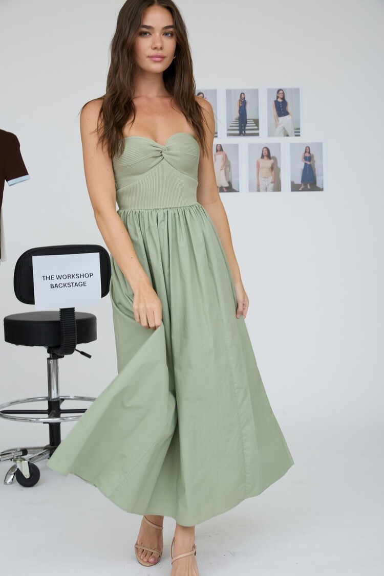 Strapless Twist Front Midi Dress