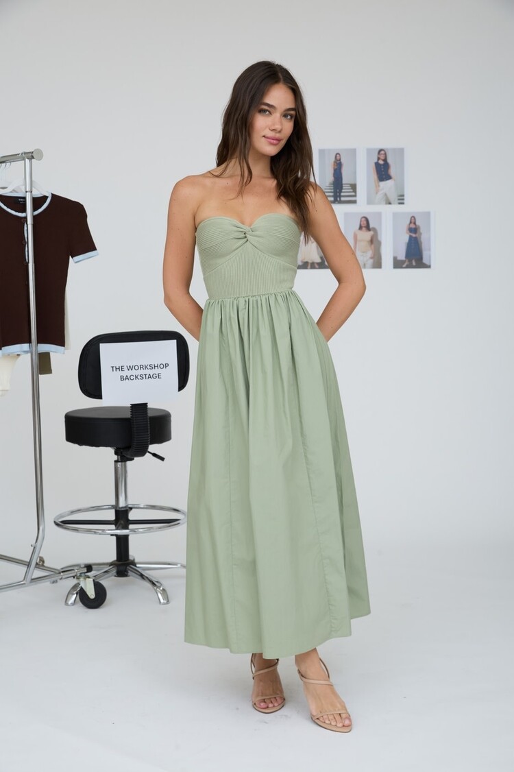 Strapless Twist Front Midi Dress