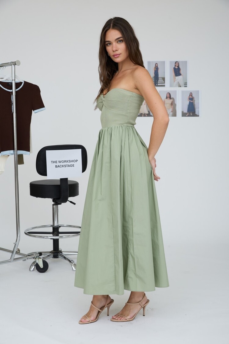 Strapless Twist Front Midi Dress