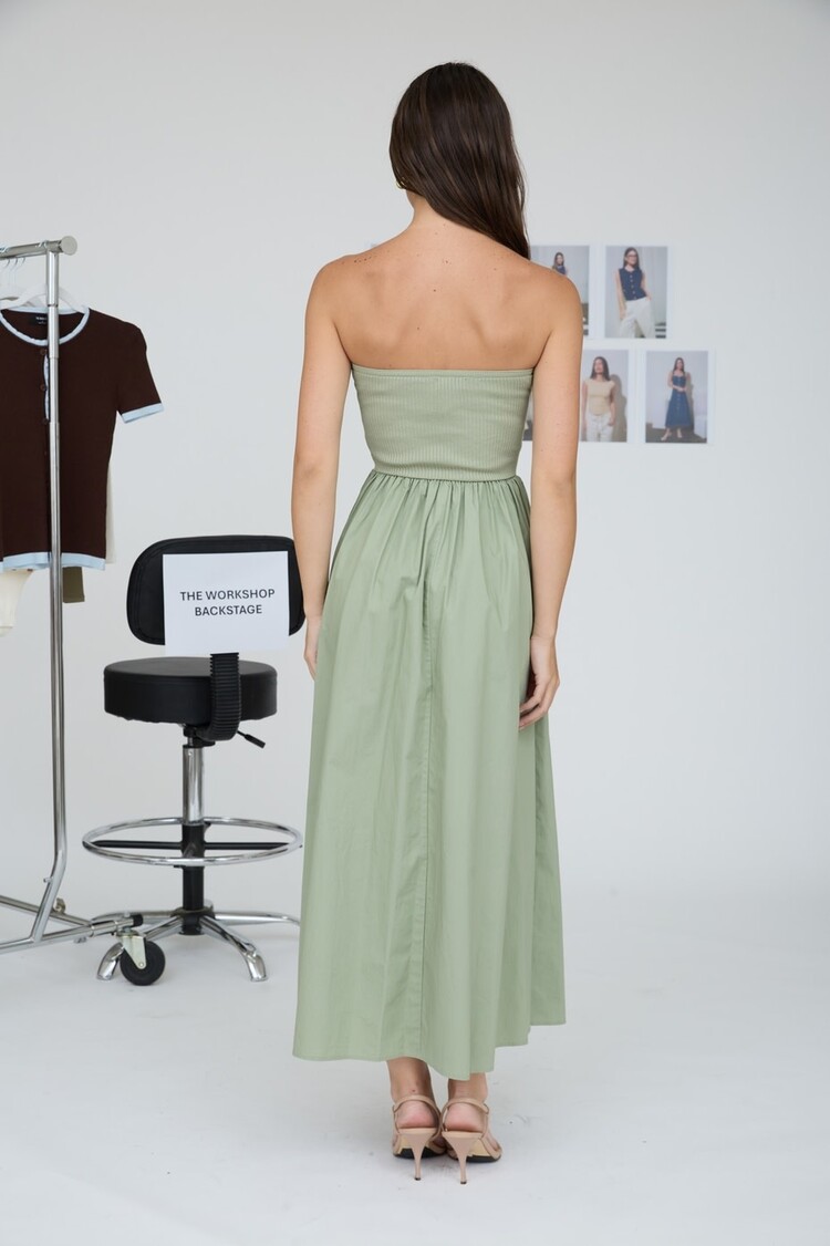 Strapless Twist Front Midi Dress