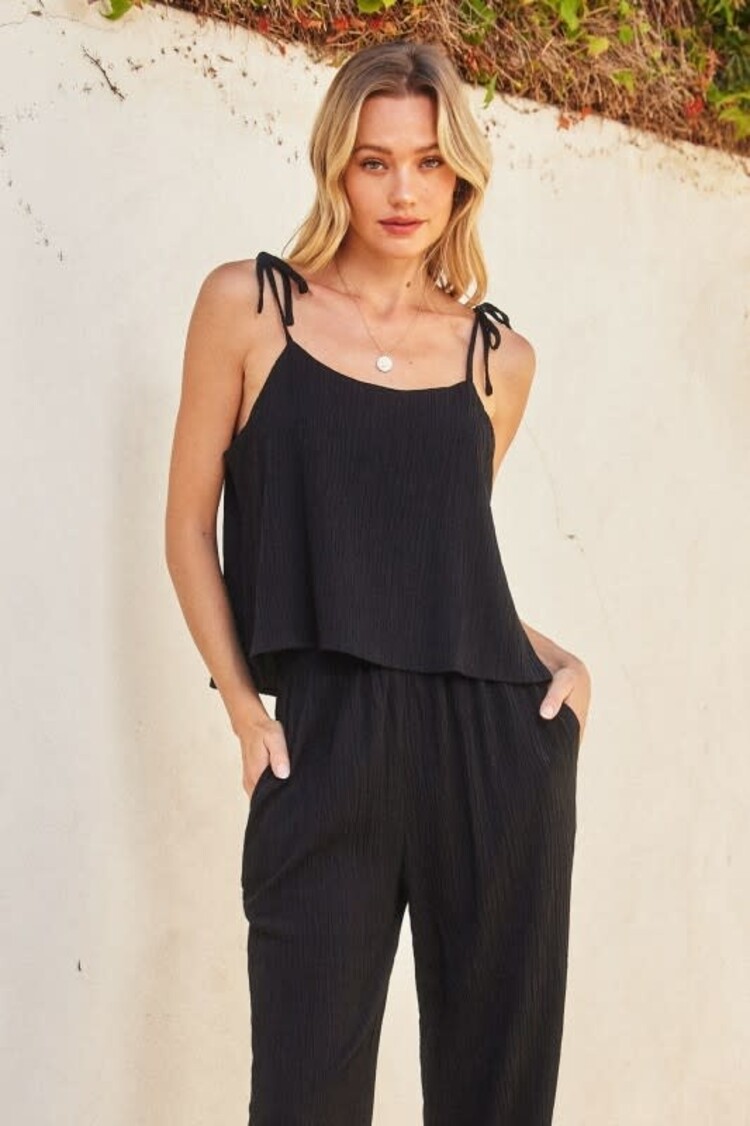 Crinkled Tie Shoulder Cami Top