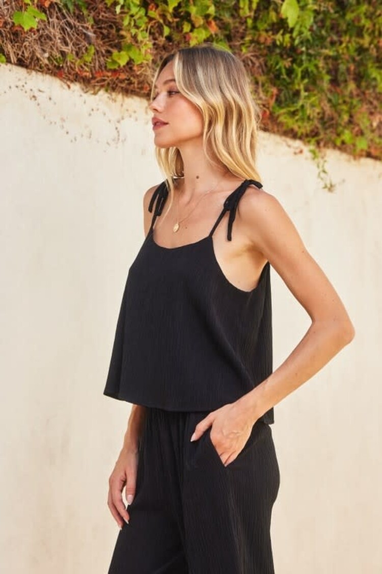 Crinkled Tie Shoulder Cami Top