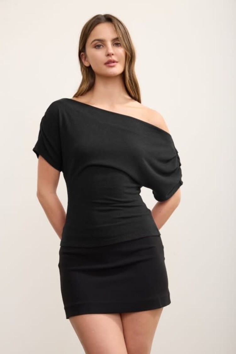 One Shoulder Ruched Short Sleeve Top