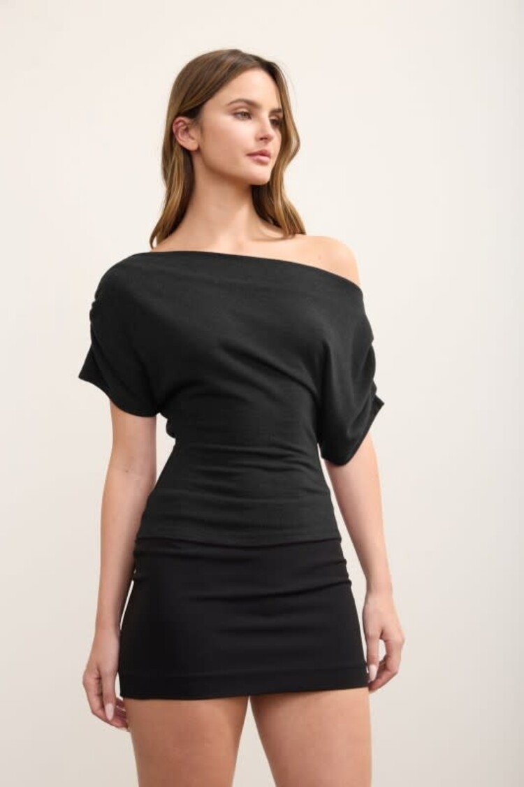 One Shoulder Ruched Short Sleeve Top