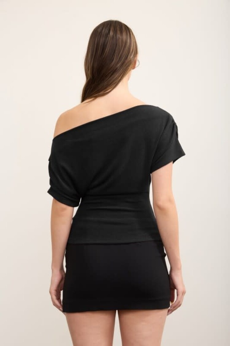 One Shoulder Ruched Short Sleeve Top