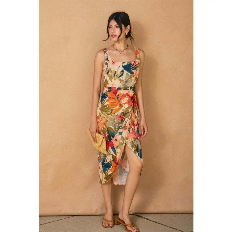 Floral Side Tie Midi Dress