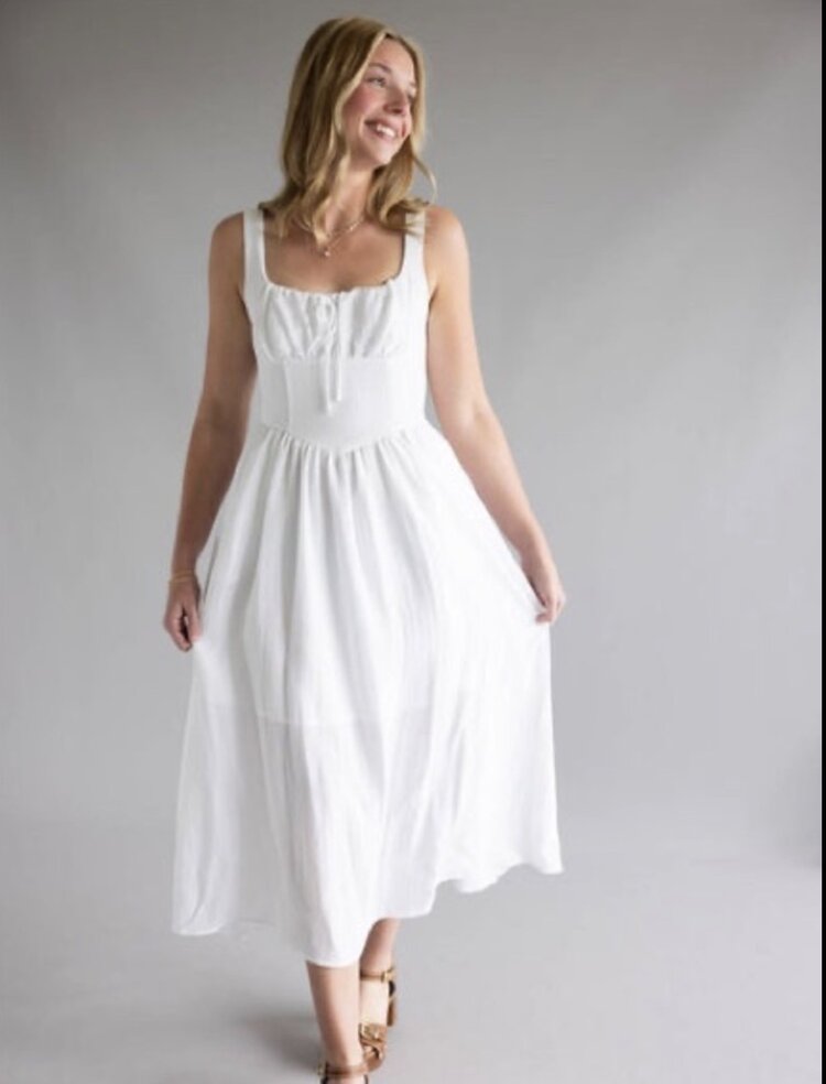 Square Neck Corset Midi Dress