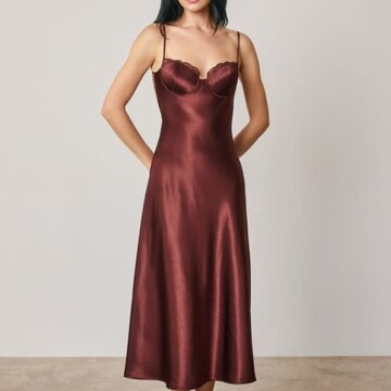 Satin Lace Trim Slip Midi Dress
