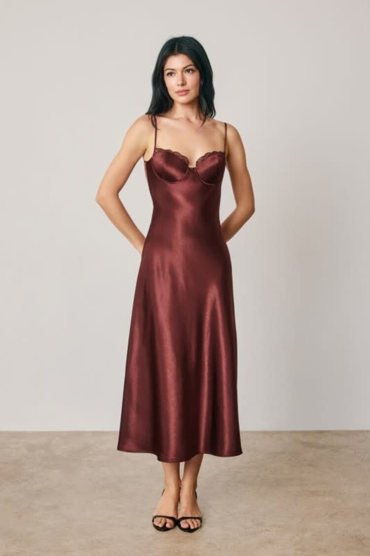 Satin Lace Trim Slip Midi Dress