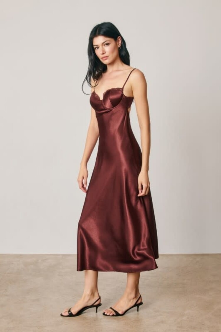 Satin Lace Trim Slip Midi Dress