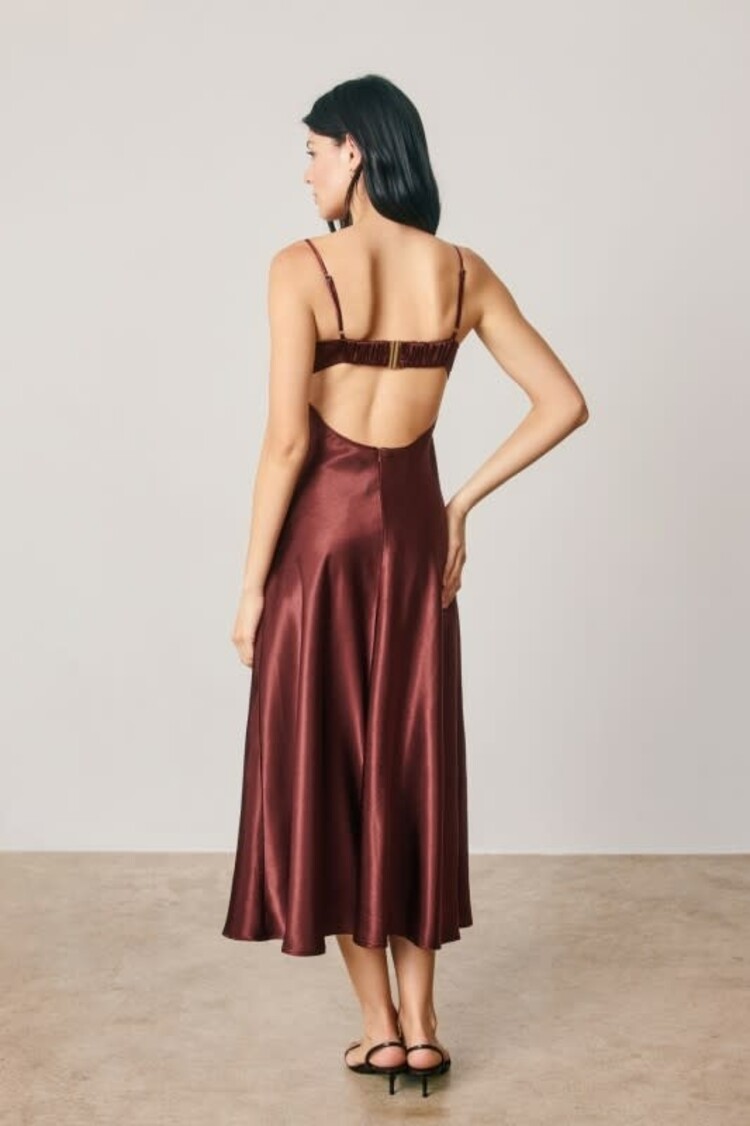Satin Lace Trim Slip Midi Dress