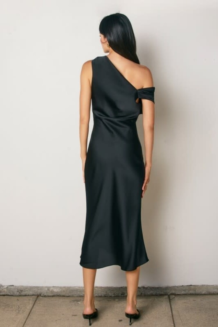 Satin Cowl Ruched Midi Dress