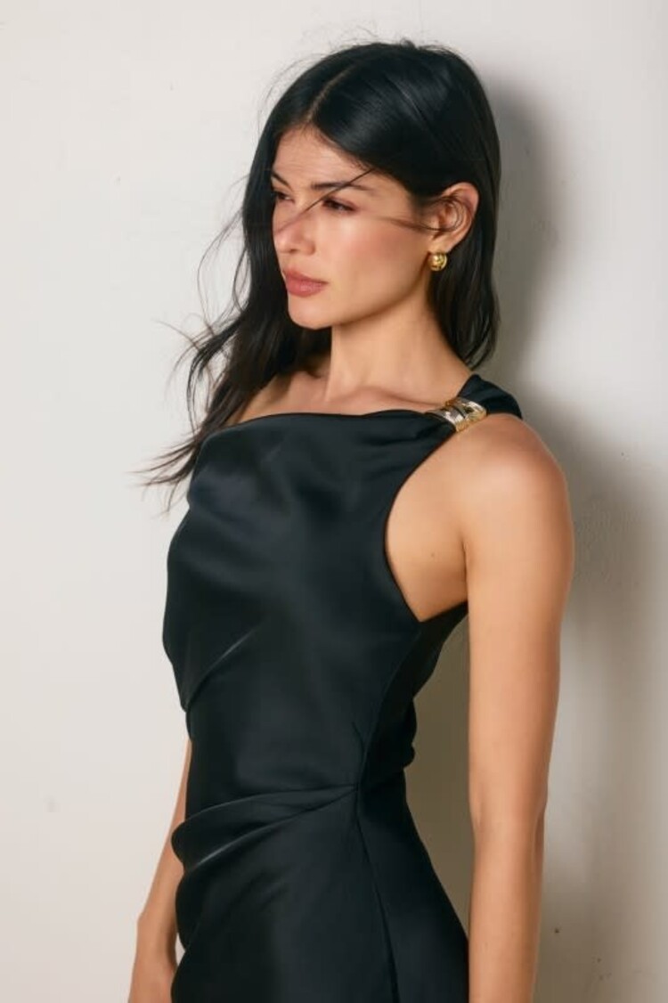Satin Cowl Ruched Midi Dress