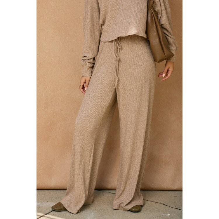 Metallic Ribbed Knit Drawstring Pants