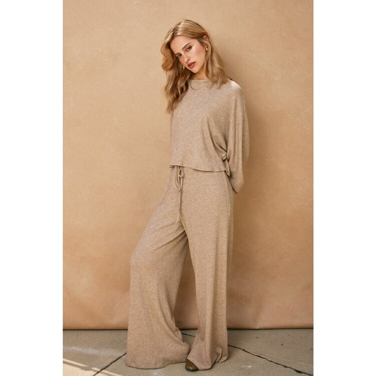 Metallic Ribbed Knit Drawstring Pants