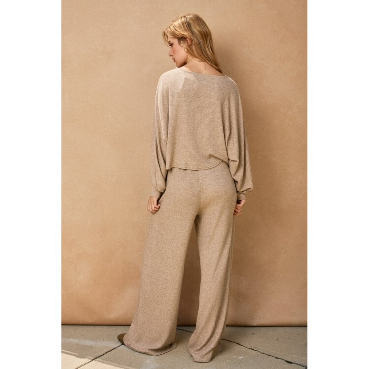 Metallic Ribbed Knit Drawstring Pants