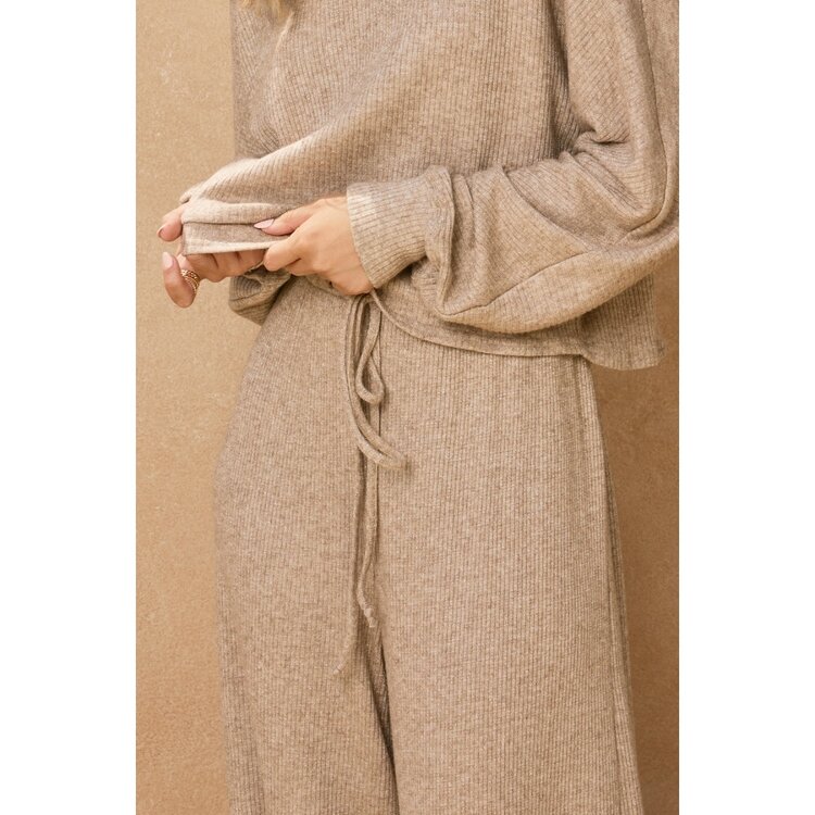 Metallic Ribbed Knit Drawstring Pants