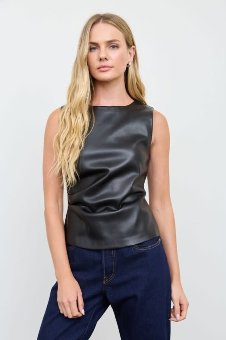 Faux Leather Ruched Top