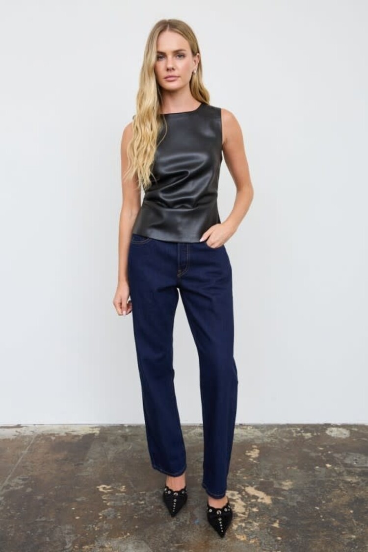 Faux Leather Ruched Top