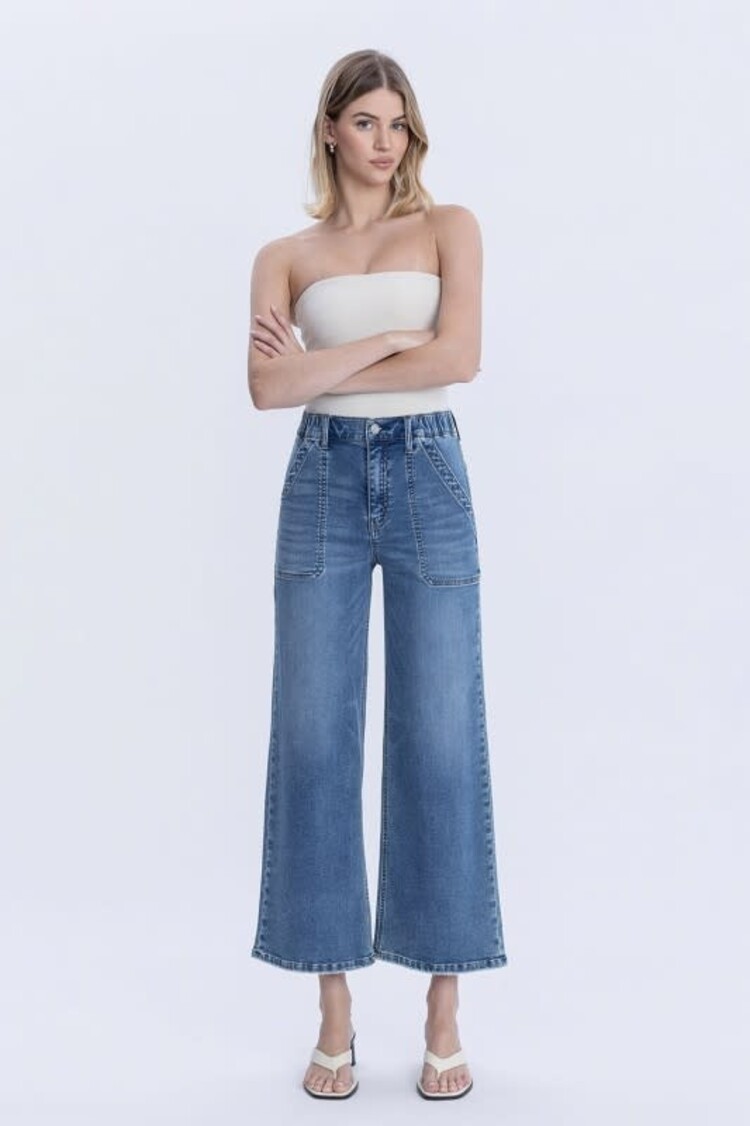 High Rise Elastic Wide Leg Jeans