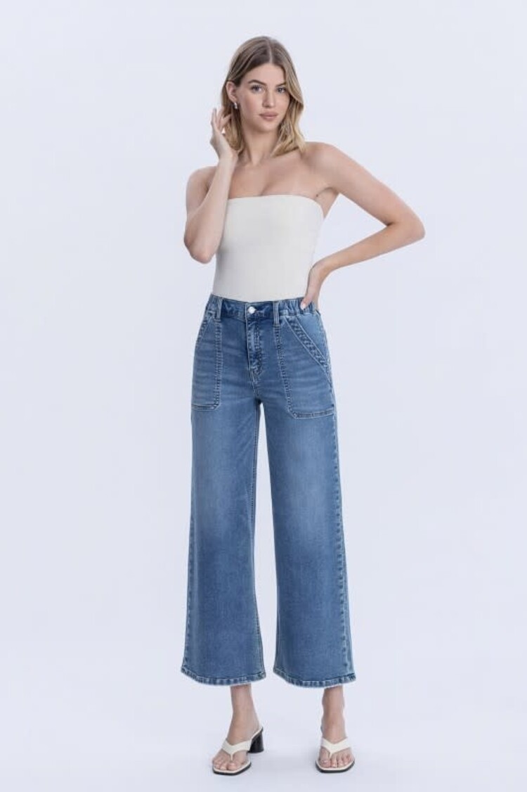 High Rise Elastic Wide Leg Jeans