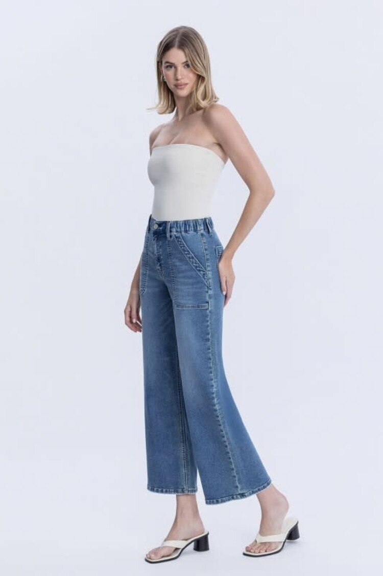 High Rise Elastic Wide Leg Jeans