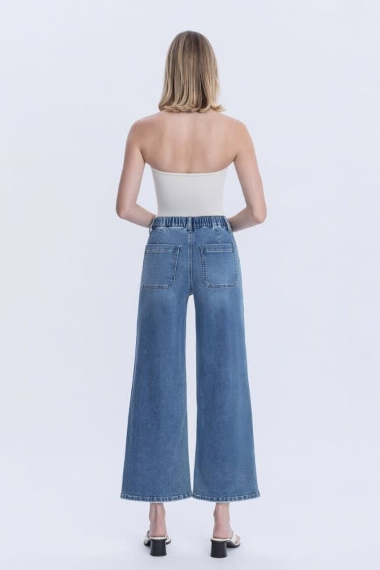 High Rise Elastic Wide Leg Jeans