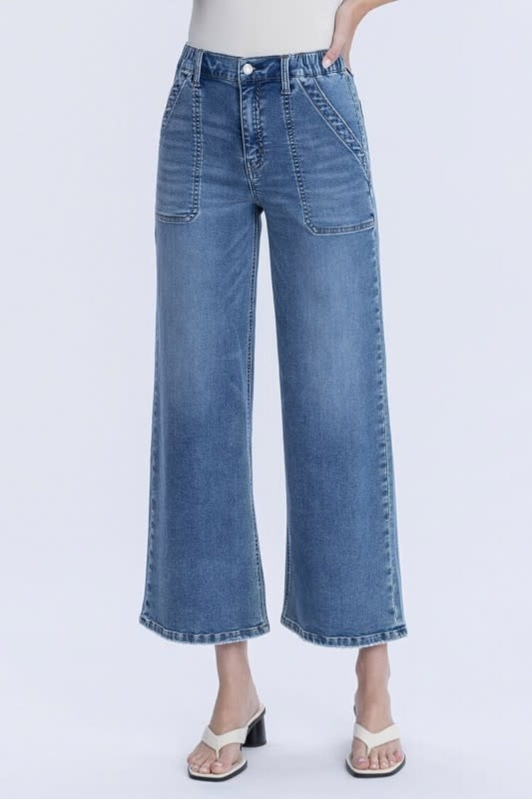 High Rise Elastic Wide Leg Jeans