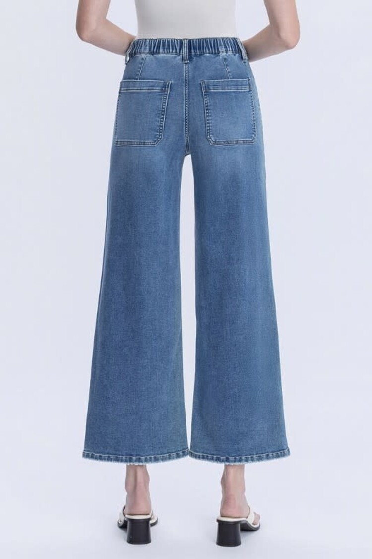 High Rise Elastic Wide Leg Jeans
