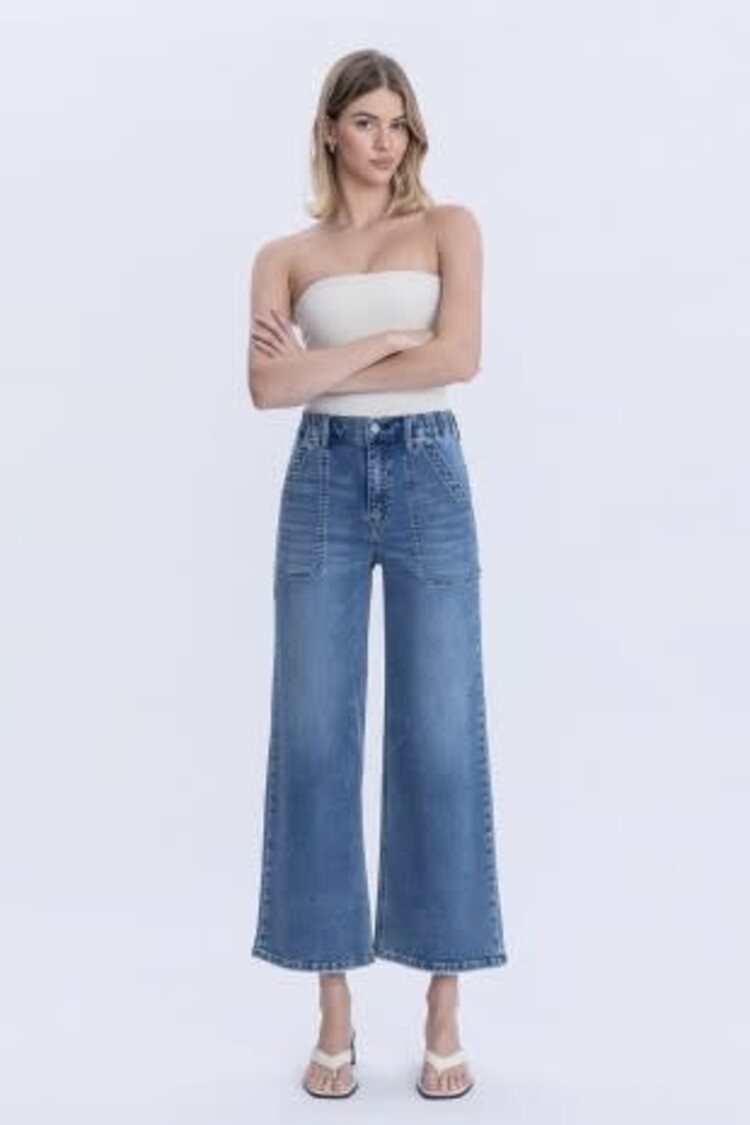 High Rise Elastic Wide Leg Jeans